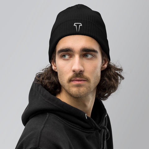 100% Organic Cotton Ribbed Embroidered Beanie